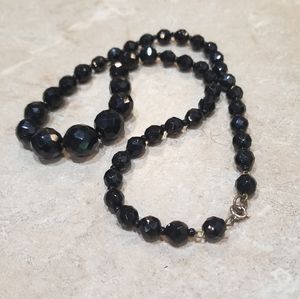 Timeless Vintage 1940 French Jet faceted Glass Bead Necklace